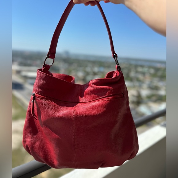 ❤️ Sharif Firenze Red Hieroglyphics Leather Drawstring Shoulder Bag ~ Excellent - Picture 10 of 15